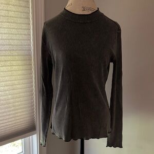 Easel Top Charcoal Mineral Wash Ribbed Long Sleeves NWOT